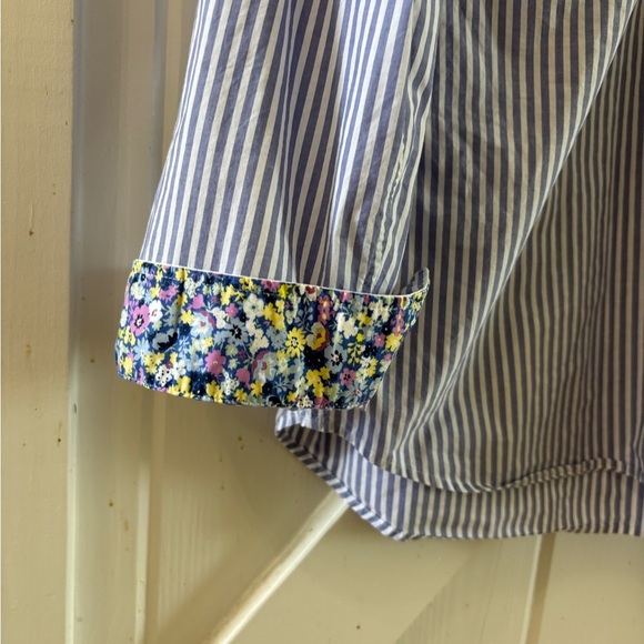 Talbots Cotton Striped Button-Up Shirt with Floral Accents Nautical Vacation LP - Picture 5 of 9